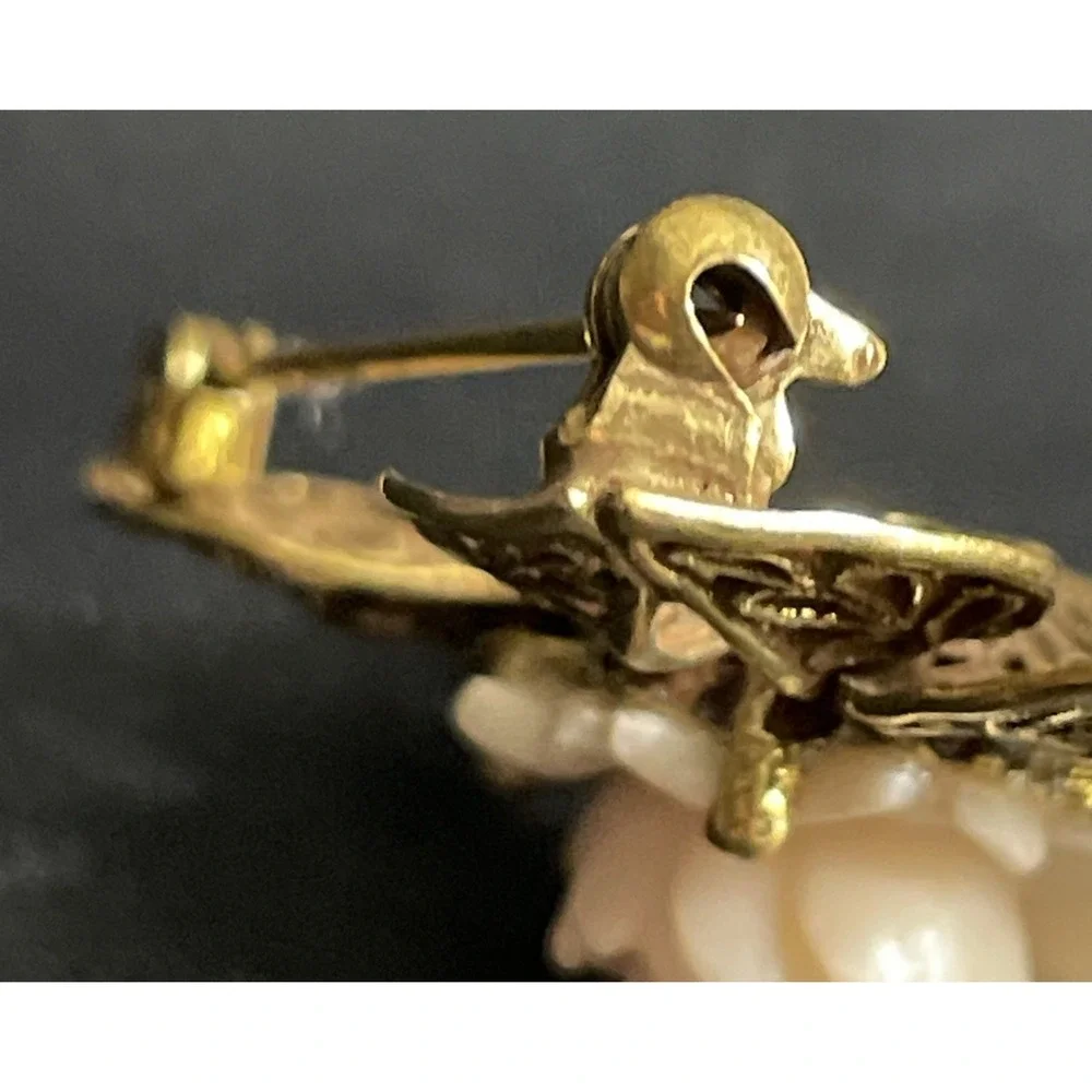 Vintage Filigree Bow Brooch Victorian Revival Gold Tone Peach Flower Pin Jewelry